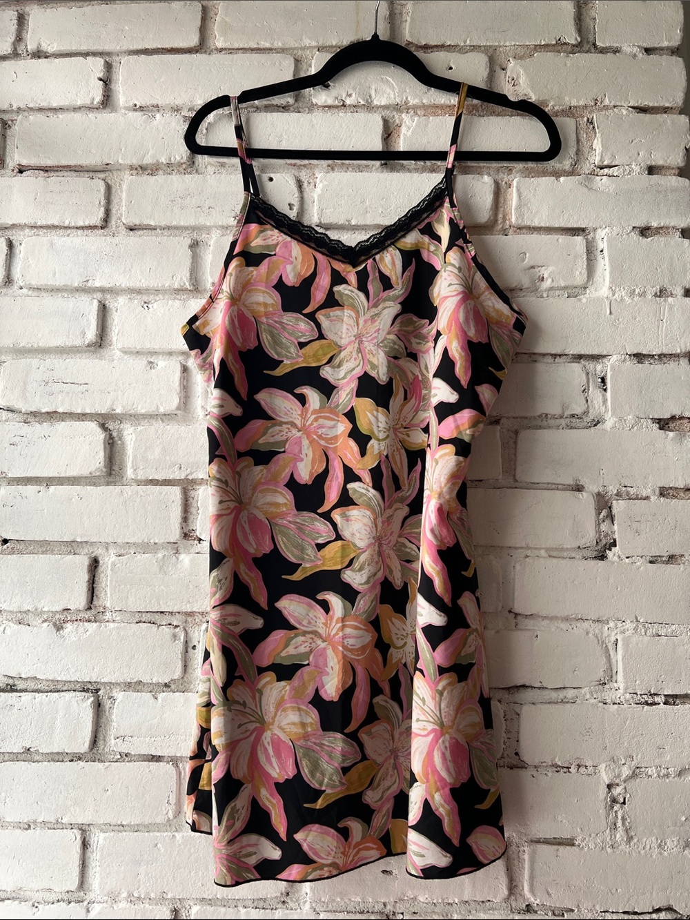 Floral Satin Slip Dress - Pink & Black Lily floral dress